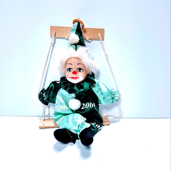 Vintage Porcelain Head Clown Doll body sitting on a Swing Hand painted - Picture 9 of 10